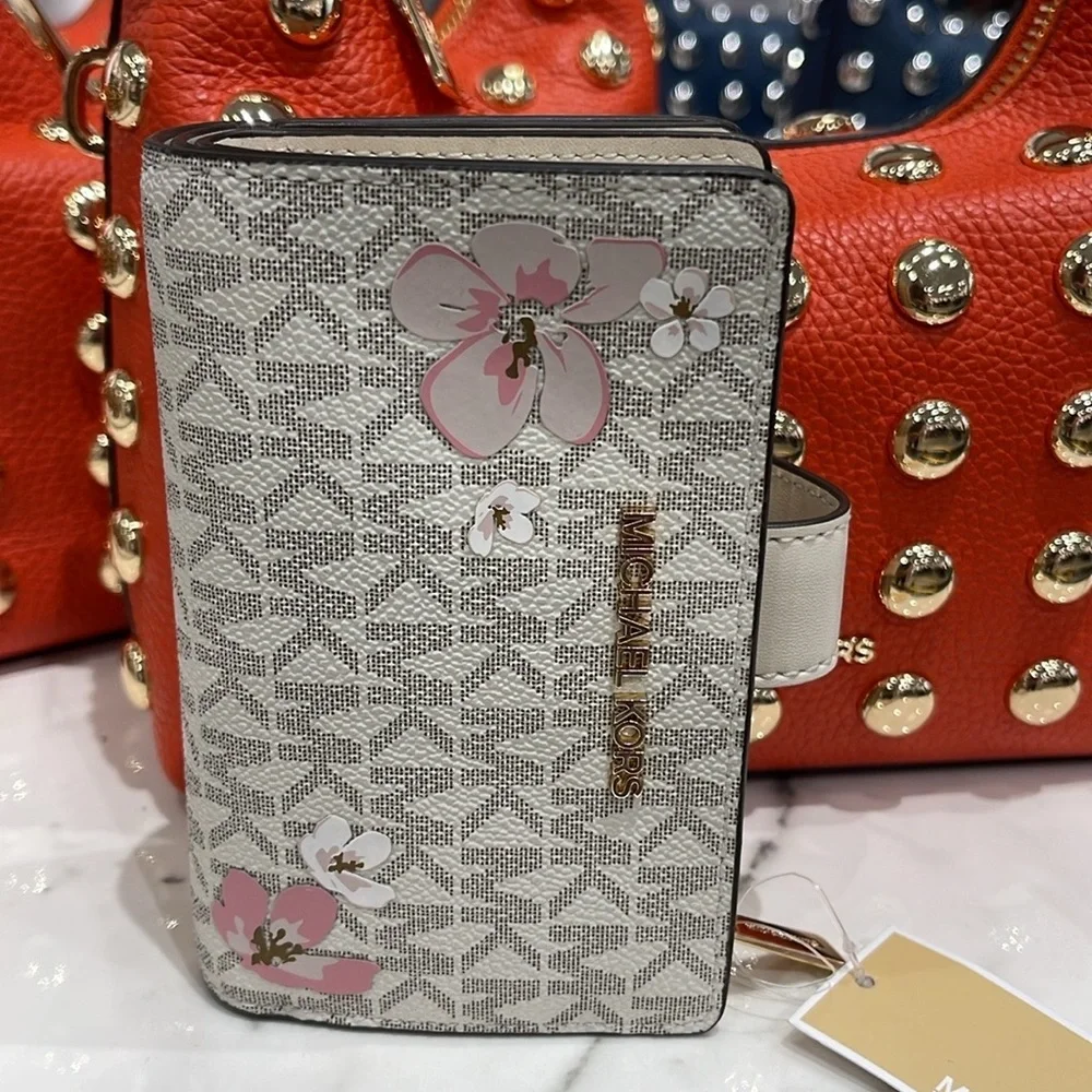 Michael Kors JST Md Floral Embellished Signature Logo Bi-fold Wallet Bifold ZP